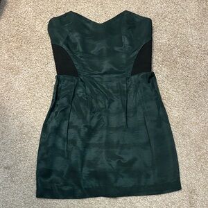 Elizabeth and James Dark Green Strapless Mini Dress